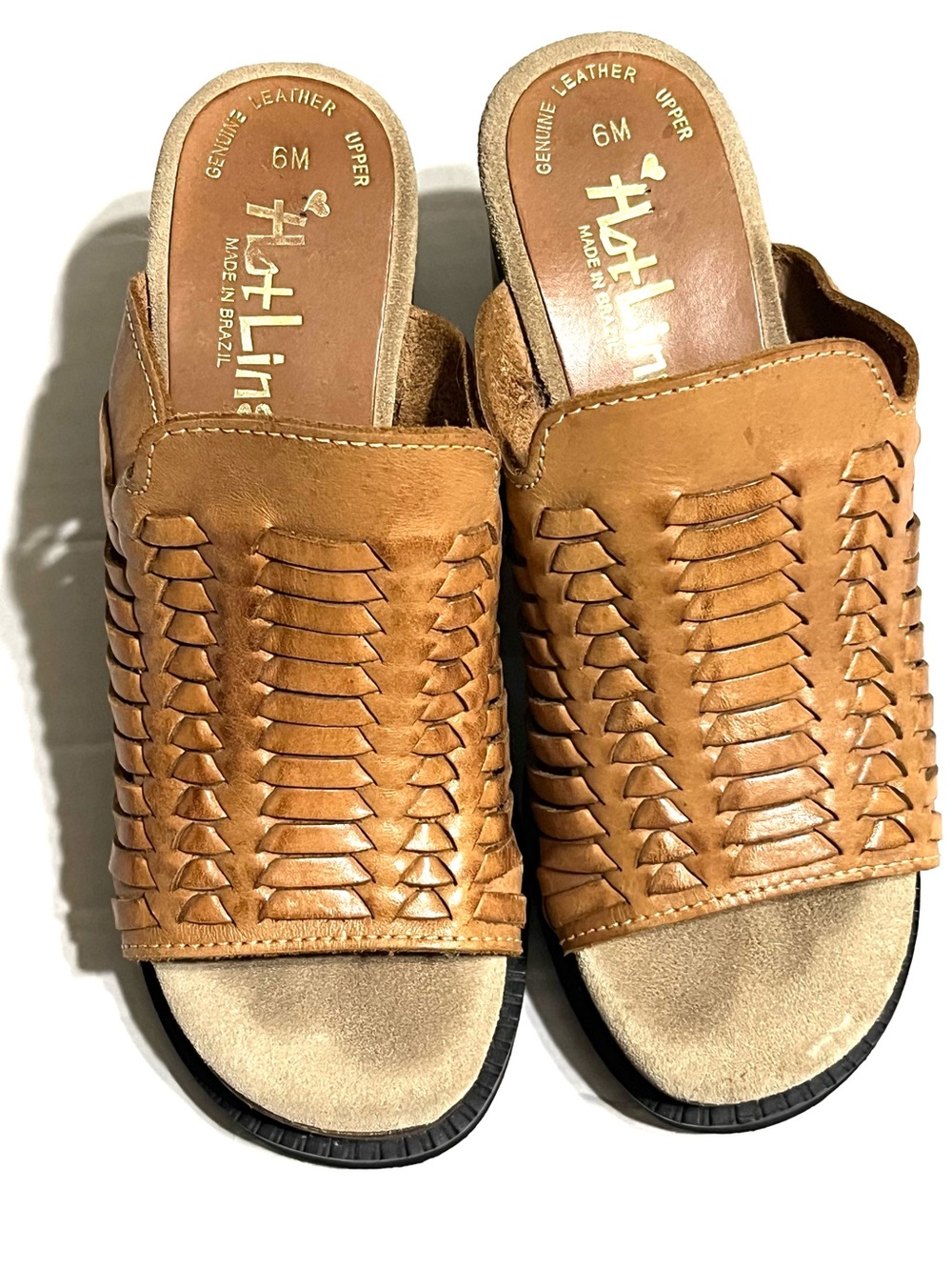 Women’s Tan Woven Leather Slide Mules